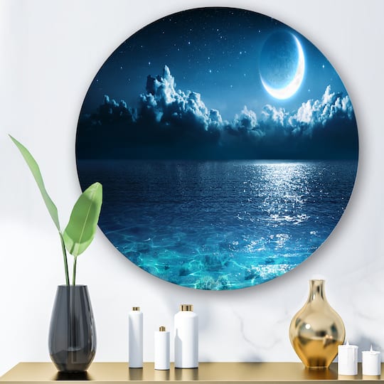 Designart - Romantic Moon Over Deep Blue Sea I